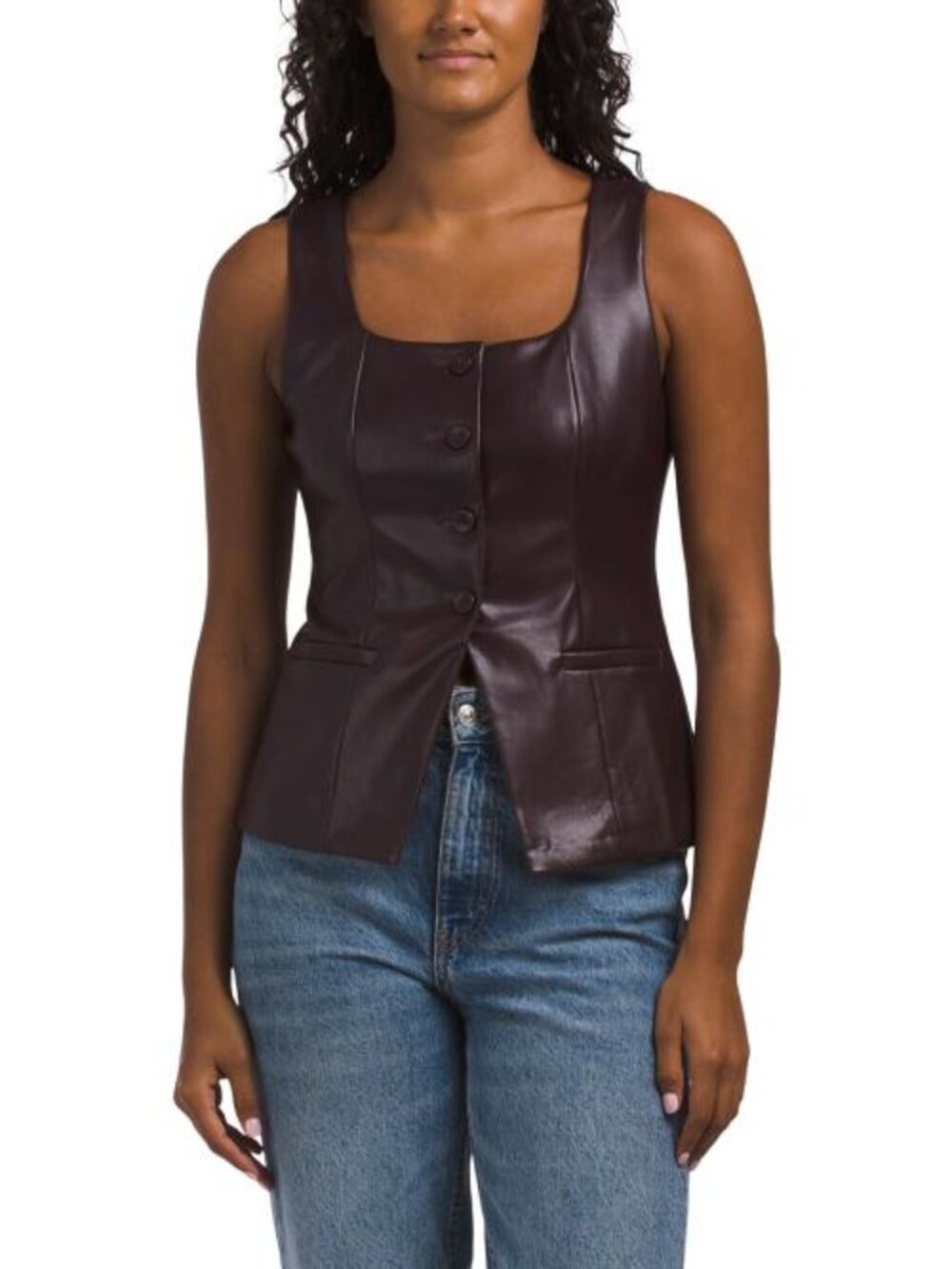 LOVE TREE Faux Leather Button Down Vest